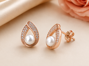 Trendy Rose Gold Plated Faux Pearl <b>Stud</b> <b>Earrings</b> Cubic Zirconia <b>Crystal</b> Inlay for Women's Engagement Wedding Party Daily Wear - Product Image 4