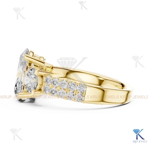 Bague de fiançailles en or massif avec diamant de laboratoire ovale de 2,00 carats, style vintage, trois pierres, bijoux fins, sur mesure, cadeau pour femme - Product Image 4
