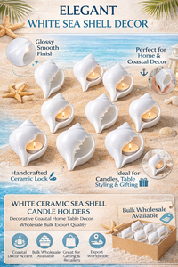 Porte-bougies décoratifs en céramique blanche en forme de coquillage, pour la décoration de table de style côtier, vente en gros, qualité export - Product Image 6