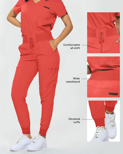 Ensemble de blouses et pantalons cargo unisexe en mélange de coton corail, col en V avec poches, pour uniformes hospitaliers, détection d'aiguilles - Product Image 6