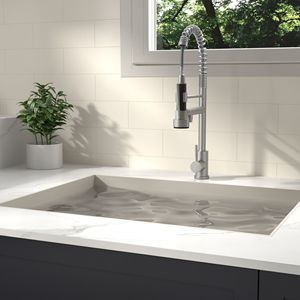 Rubinetto da cucina Bothwa Home da 19 pollici con maniglia singola, certificato CUPC, finitura nichel spazzolato - Product Image 1