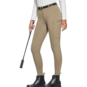 Culotte d'équitation taille haute pour femme, longueur intégrale, tricotée, extensible dans quatre directions, antibactérienne, écologique, avec poches, couleur unie - Product Image 1