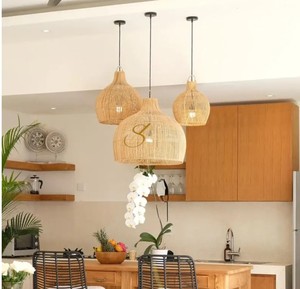 Artisan Woven Natural Rattan Lampshade Creative Straw Hanging Chandelier Cover Minimalist Gourd Pendant <b>Light</b> Shade Kitchen Isla - Product Image 2