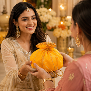 Sac Potli Godh Bharai Fait Main pour Cadeau de Naissance Shagun, Potli de Cérémonie Nuptiale de Créateur, Pochette Cadeau Traditionnelle Festive - Product Image 5