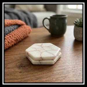 Natural Stone Marble Hexagon <b>Coaster</b> Set Handmade Decorative <b>Drink</b> <b>Coasters</b> for Coffee Table Home Dining Restaurant Bar Hotel - Product Image 5