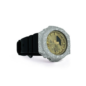 Montre de luxe unique et élégante sertie de diamants Moissanite avec bracelet en caoutchouc et cadran analogique, boîtier rond, pour toutes les occasions - Product Image 3