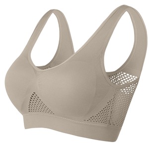 Women's Black <b>Racerback</b> Sports <b>Bra</b> Scoop Neck Mesh Panel Medium Support Yoga Seamless Breathable Solid Style - Product Image 4