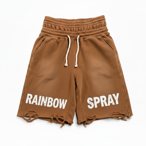 กางเกงขาสั้นผู้ชายผ้าฝ้ายสำหรับฤดูร้อน ทรงหนา สไตล์เรโทร ล้างสีแบบวินเทจ เอวสองชั้น ลายพ่นสีรุ้ง สไตล์ลำลองแนวสตรีท - Product Image 1