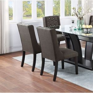 Set di 2 Sedie da Pranzo Moderne in Tessuto Nero Cenere Trapuntato con Design Wingback in Legno di Gomma e MDF per Cucina e Sala da Pranzo - Product Image 6