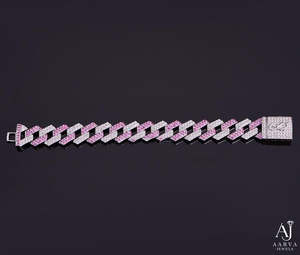 Bracelet Tennis Iced Cuban Link en Or Rose/Plaqué Or avec Pierres Blanches et Roses d'Eau Douce, Unisexe, pour Fête, Fiançailles, Anniversaire - Product Image 3
