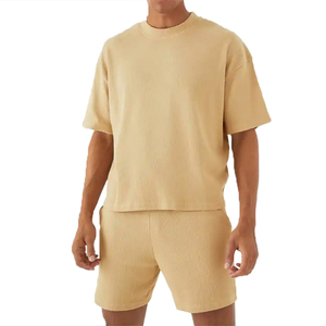 Men's Solid Color <b>Knitted</b> T-Shirt And Shorts <b>Set</b> Crew Neck Casual Summer Wear Breathable 100% Cotton Long Lasting - Product Image 5