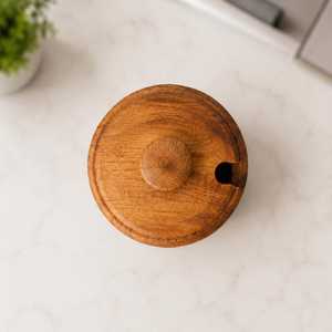 Boîte de rangement ronde en bois écologique avec couvercle pour comptoir de cuisine, organisateur de sel, d'épices et de condiments - Product Image 2