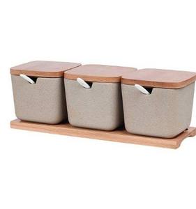 Juego de 3 Recipientes Metálicos para Cocina con Tapa de Madera, para Azúcar, Té y Leche - Product Image 4