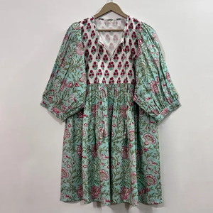 Vestido Casual Midi para Mujer, Tejido 100% Algodón, Liso, Manga Corta, Cintura Imperio, Estilo Babydoll, Cuello en V, Holgado, Funcional - Product Image 1