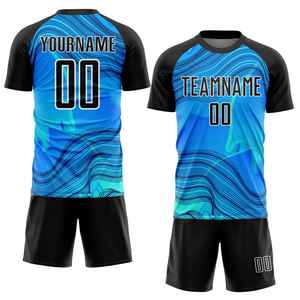 เสื้อฟุตบอลแบบซับลิเมชั่นสีน้ำเงินดำ คอกลม แขนสั้น ระบายเหงื่อได้ดี สำหรับผู้ใหญ่ทุกเพศ เหมาะสำหรับทีม - Product Image 3