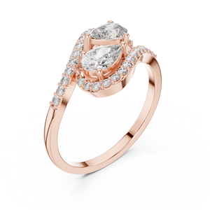 Anillos de compromiso de moissanita únicos Purecarat, dos piedras, oro amarillo, talla 6 - Product Image 2