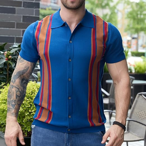 Polo de Punto Vintage para Hombre – Estilo Retro de los 70, Manga Corta, Cierre de Botones, con Rayas Verticales, Prenda Casual - Product Image 5