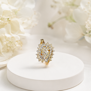 Anillo de Oro de 14K de Lujo con Diseño Ovalado y Halo de Diamantes CZ para Mujer, Joyería de Compromiso Nupcial, Proveedor Mayorista - Product Image 2