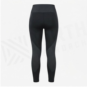 Leggings de yoga taille haute pleine longueur avec bordure contrastante et bande latérale, design sans couture pour femme, noir uni, vêtements de sport - Product Image 2