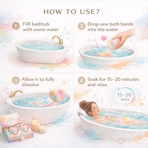 Bombas de Baño Herbales Orgánicas con Logotipo Personalizado, Etiqueta Privada, Bombas Efervescentes para Spa, OEM/ODM, Exportación a Granel, Fragancia y Color Personalizados, Bola de Baño en Forma de Corazón - Product Image 5