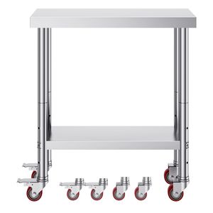 Banco da Lavoro Resistente 30 X 18 X 34 Pollici in Acciaio Inox, Capacità di Carico 700 LBS, 4 Ruote, 3 Livelli di Altezza Regolabili per Alimenti - Product Image 3