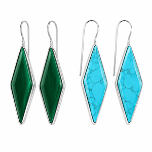 High Demand Product Antique Silver-Plated Bell Shape Geometric Bezel Setting Hoop Earrings with Turquoise Stone Bulk Supplier - Product Image 2