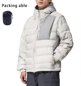 Chaqueta acolchada con capucha blanca para hombre, con bloques de color, abrigo de invierno grueso con cremallera, talla grande - Product Image 5