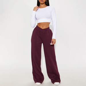 Women’s High Waist Wide Leg Lounge Pants Casual Elastic Waist Straight Leg Trousers for Women Soft Knit Wide Leg Sweatpants - Product Image 1