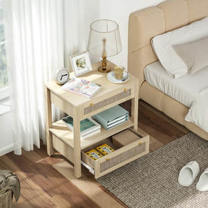 Table de chevet en rotin à double tiroir - Product Image 2