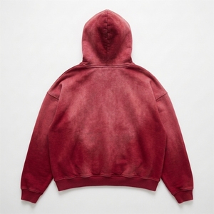 Sweat-shirt à capuche surdimensionné en coton molletonné, style vintage, rouge délavé, vente en gros - Product Image 2