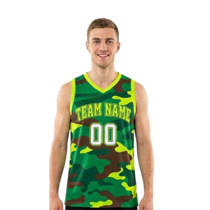 <b>Camo</b> Print Basketball Jersey and <b>Shorts</b> Set for <b>Men</b> Sleeveless V Neck Team Uniform with Custom Player Names and Numbers Printing - Product Image 3