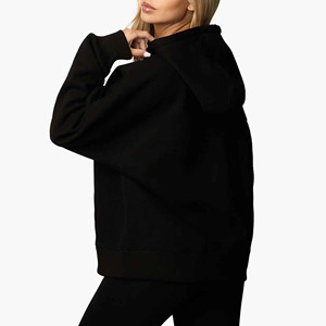 Oversized Black Hooded Sweatshirt With Front Pocket Regular Fit Casual Unisex Fleece Knitted Autumn Wear - Product Image 2