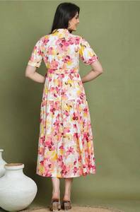 Robe midi en coton à fleurs pour femmes, coupe ample, style décontracté d'été, vêtements ethniques indiens et pakistanais, impression numérique, extensible - Product Image 6