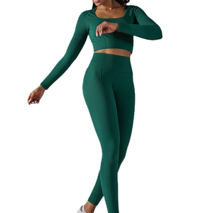 Women Casual Outdoor Sports Color-Block Crop Top and High Waisted Short Yoga Set Breathable Fitness Wear for Gym Yoga Running - Product Image 1