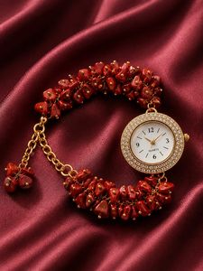สร้อยข้อมือหินแจสเปอร์สีแดงธรรมชาติประดับด้วยลูกปัด ทำด้วยมือสำหรับผู้หญิง เครื่องประดับแฟชั่นอัญมณี ของขวัญ ปรับขนาดได้ เหมาะสำหรับงานแต่งงาน - Product Image 1
