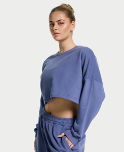 Sudadera Corta Extra Grande Personalizada para Mujer, Sudadera de Algodón con Forro Polar, Hombros Caídos, Cuello Redondo, Sudadera de Alta Calidad - Product Image 6
