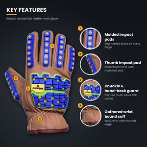 Gants de travail résistants aux chocs en cuir avec protection des doigts et des phalanges en TPR pour la sécurité industrielle - Product Image 4