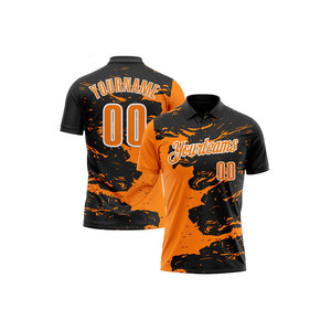 Men's Black <b>Orange</b> Printed Short Sleeve <b>Polo</b> Shirt Custom Name Number Sporty Style Quick Dry Knitted Fabric - Product Image 1