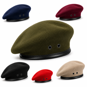 Factory Custom Logo Solid Color Men <b>Wool</b> Beret Hat Badge Embroidered Adjustable Berets for Tactics Training Four Seasons India - Product Image 3