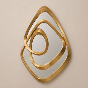 LOOP <b>WALL</b> <b>MIRROR</b> modern Abstract Brass <b>Wall</b> <b>Mirror</b> <b>Round</b> Decorative Frame 10mm Thickness <b>Gold</b> Finish for Living Room Bedroom - Product Image 2