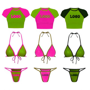 Ensemble bikini femme sexy, haut triangle dos nu, string, maillot de bain 2 pièces, uni, écologique, respirant, anti-UV, séchage rapide - Product Image 3
