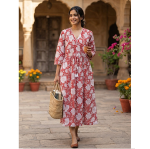Stylish Boho <b>Dress</b> for Women Cotton Printed <b>Maxi</b> <b>Dress</b> Comfortable & Breathable Fit & Flare <b>Dress</b> Bulk Export At Low Price - Product Image 1