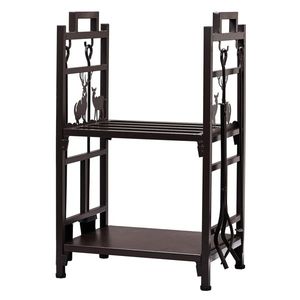 Brown Double Layer Firewood Holder with Animal Pattern and <b>Tools</b> for <b>Fireplace</b> <b>Sets</b> & Accessories - Product Image 1