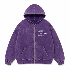 Sweat à capuche zippé surdimensionné personnalisé en molleton de coton épais avec impression en relief et broderie, effet délavé vintage, fabricant OEM ODM - Product Image 6