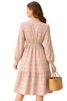 Robe longue trapèze élégante et moderne pour femme, imprimé floral artisanal, col à volants, manches longues, superposée, Kali Gadder Best