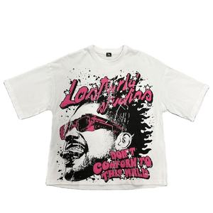 Camiseta Gráfica de Corte Cuadrado de Algodón Pesado para Hombre, Estampado Geométrico, 100% Algodón, Ajuste Holgado - Product Image 2