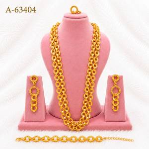 Ensemble de collier et boucles d'oreilles ethniques plaqués or 24 carats pour femmes, pour mariage et fête, A-63401 - Product Image 4