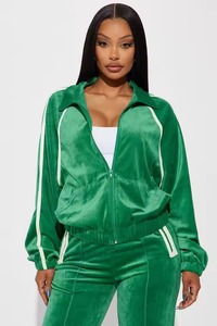 Conjunto Deportivo de Terciopelo Verde para Mujer, Chaqueta con Cierre Completo y Pantalones, Talla Grande, Corte Holgado, Ropa Deportiva para Otoño - Product Image 4