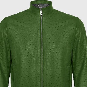 Veste en cuir de vachette véritable gaufré d'autruche verte, look élégant et raffiné, respirante, coupe-vent, personnalisation disponible - Product Image 2
