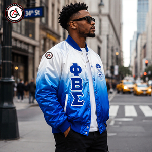 Blouson Bomber en Satin à Col Montant pour Homme de la Fraternité Phi Beta Sigma avec Broderie et Impression par Sublimation pour l'Hiver - Product Image 3